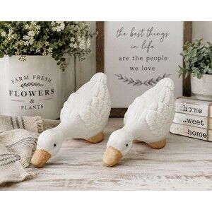 Vintage 1988 Trippie’s Inc White Goose Figurines Pair Farmhouse Cottage Decor